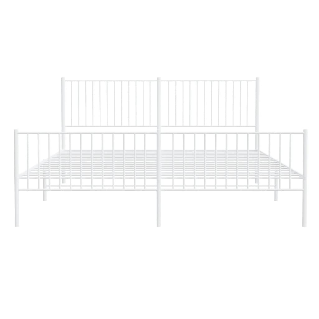 Cadru de pat metalic cu tăblie, alb, 200x200 cm