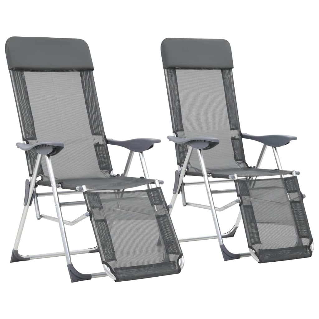 Skládací kempingové židle s podnožkami 2 ks šedé textilen