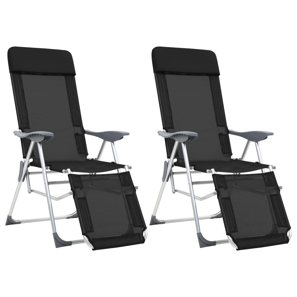 Skládací kempingové židle s podnožkami 2 ks černé textilen