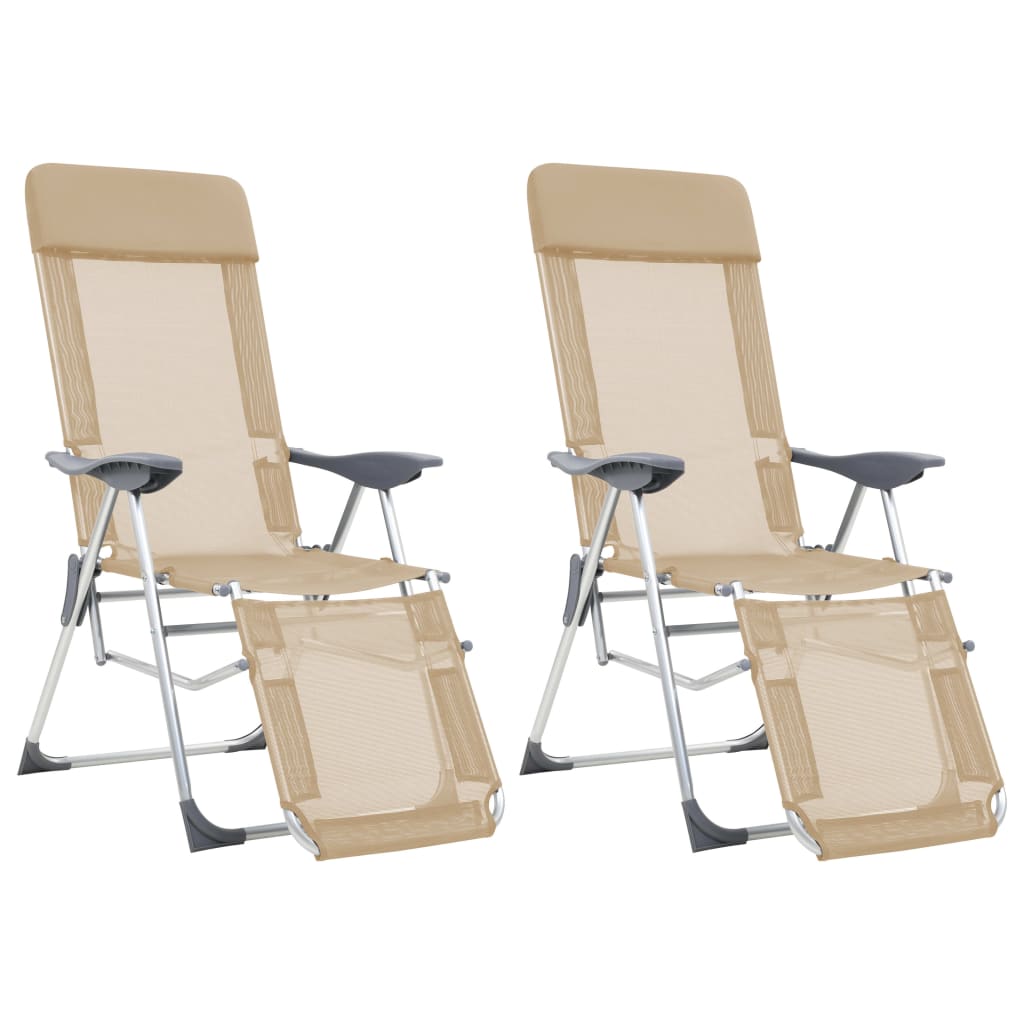 Skládací kempingové židle s podnožkami 2 ks krémové textilen