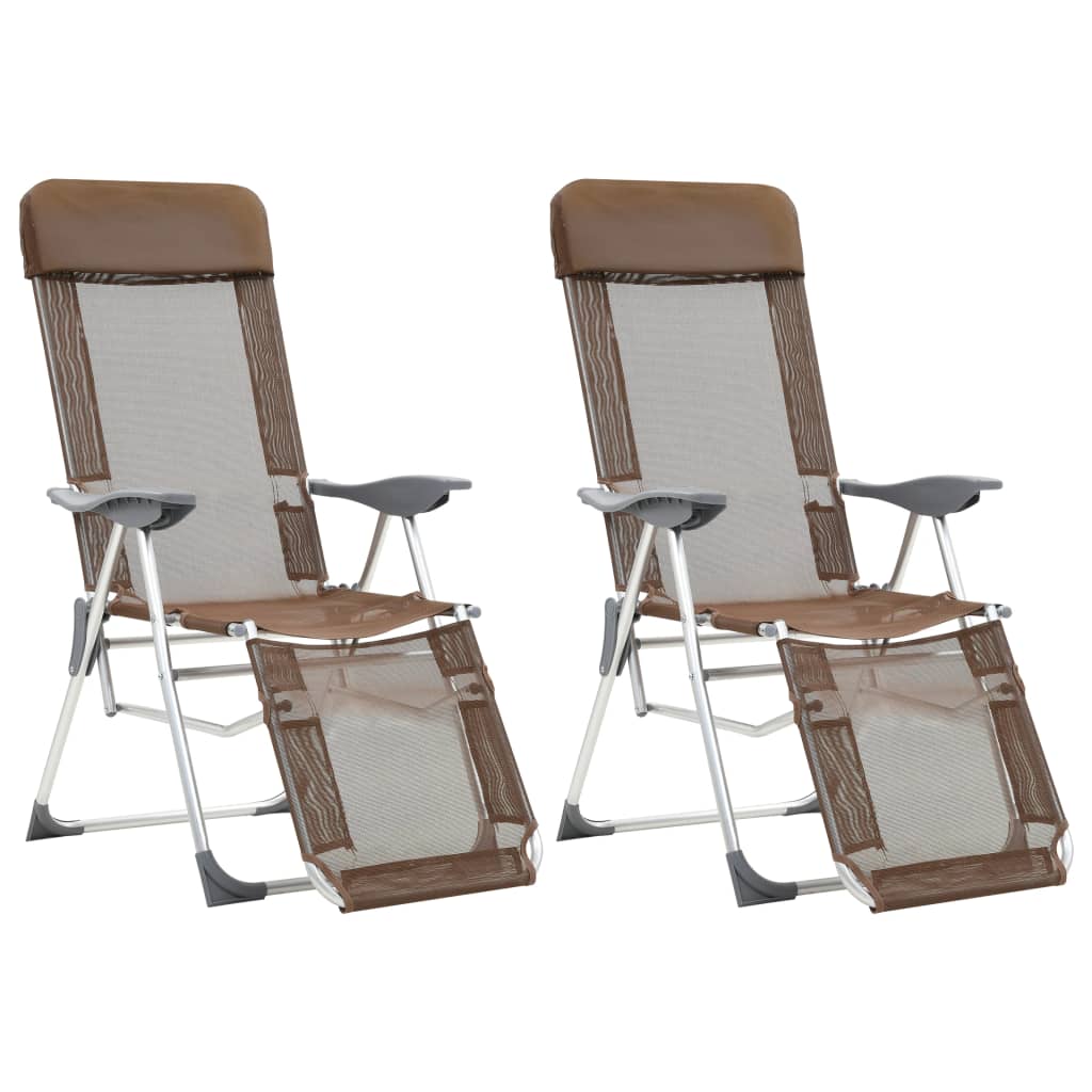 Skládací kempingové židle s podnožkami 2 ks hnědé textilen