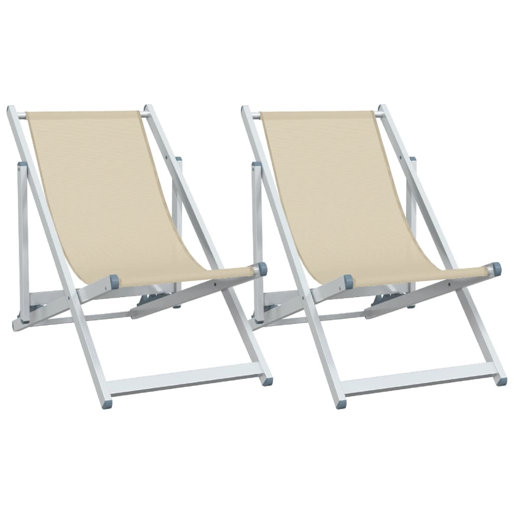 Thumbnail - vidaXL Strandstühle 2 Stk. Klappbar Creme Aluminium und Textilene