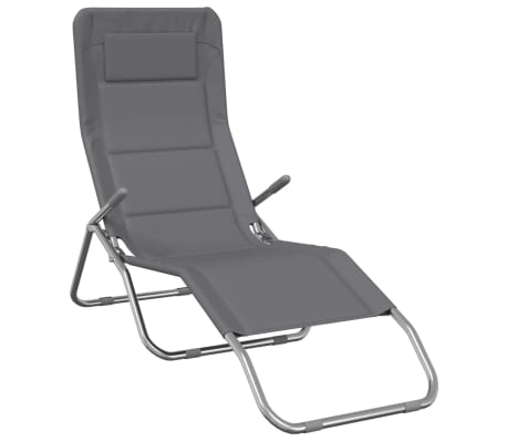 vidaXL Folding Sun Loungers 2 pcs Grey Textilene&Powder-coated Steel