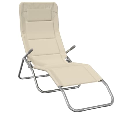 vidaXL Sonnenliegen 2 Stk. Creme Textilene & Pulverbeschichteter Stahl