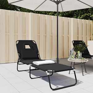 Zložljiv ležalnik črna oxford tkanina jeklo s prašnim premazom