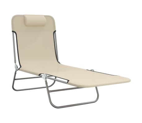 vidaXL Sulankstomi saulės gultai, 2vnt., kreminis, tekstilenas/plienas