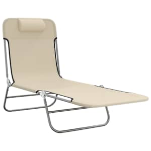 vidaXL Sulankstomi saulės gultai, 2vnt., kreminis, tekstilenas/plienas
