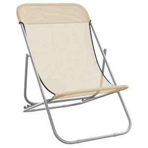 vidaXL Folding Beach Chairs 2 pcs Cream Textilene&Powder-coated Steel