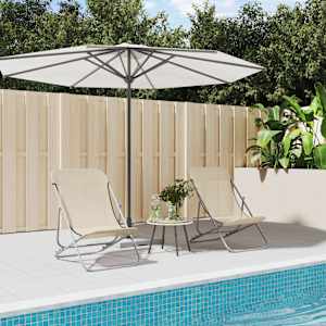 Zložljiv stol za plažo 2 kosa krem textilene in jeklo