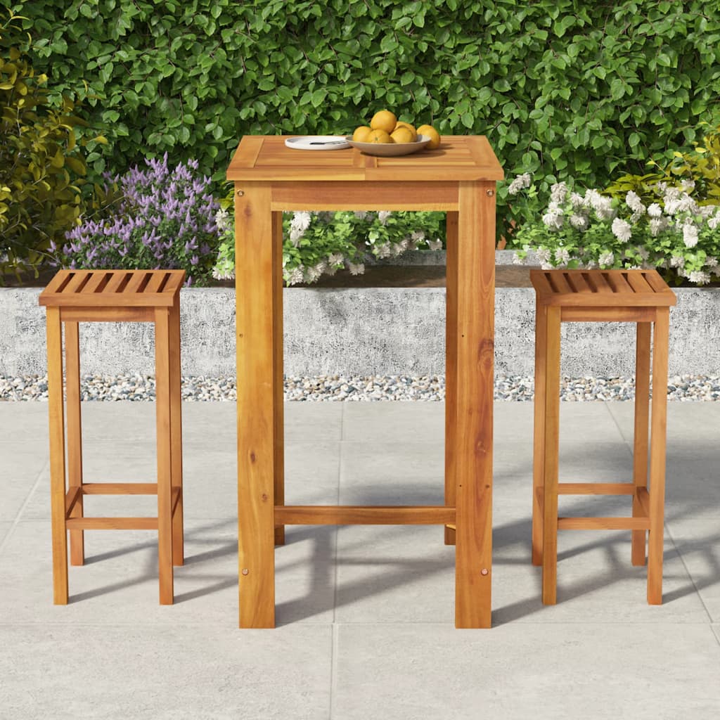Stół barowy drewniany akacjowy 60x60x105cm + 2 krzesła 30,5x30,5x75cm