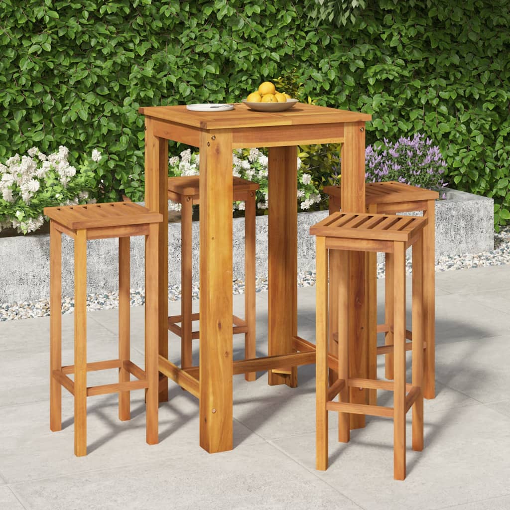 Zestaw mebli barowych drewnianych akacja 60x60x105 cm + 4 krzesła 30,5x30,5x75 cm