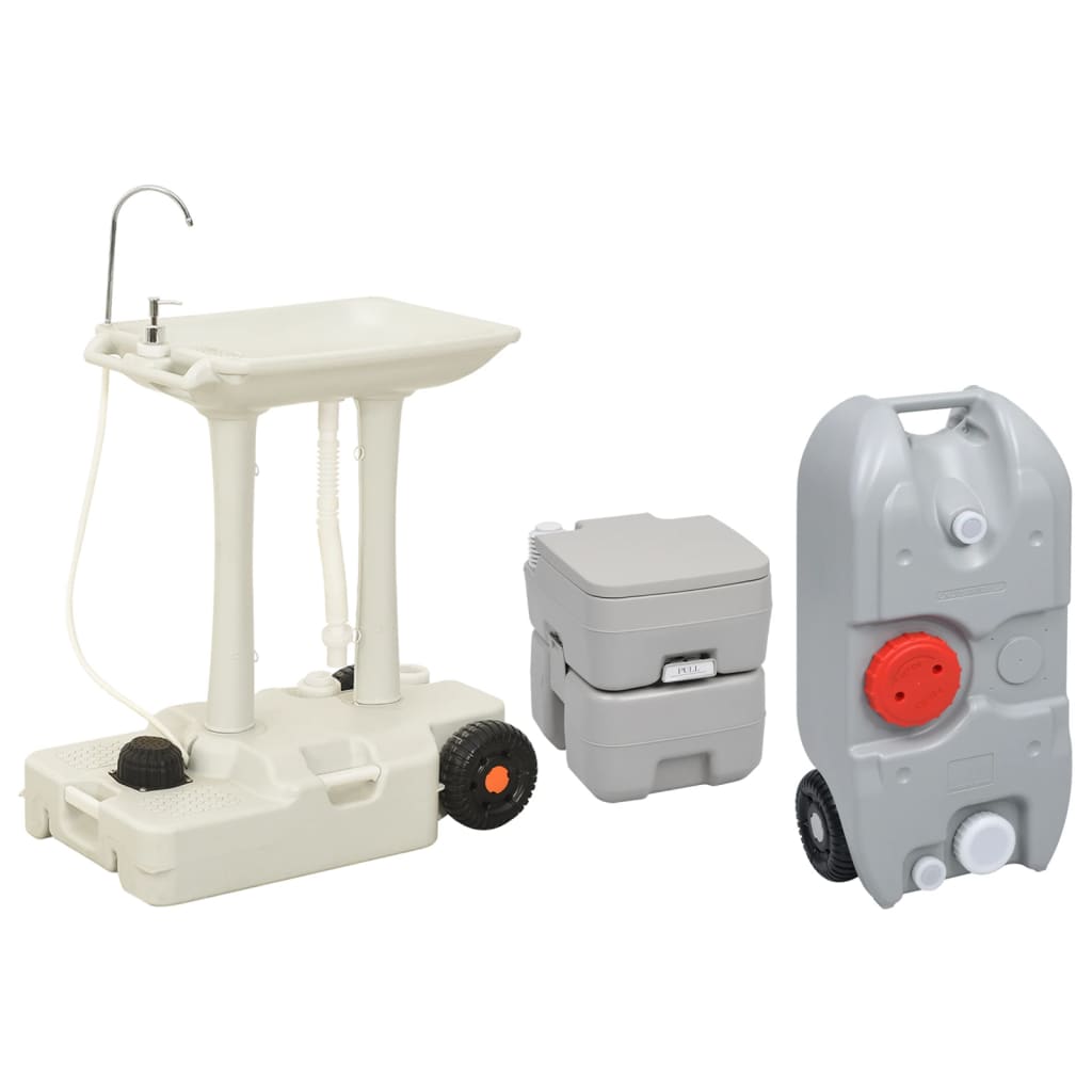 Hordozható kemping-WC és -kézmosóállvány víztartállyal 