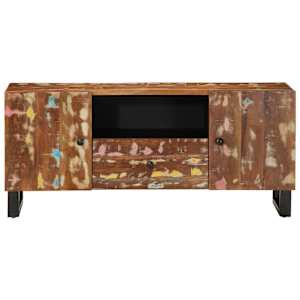 TV skříňka 105x33,5x46 cm masivní recyklované dřevo a kompozit - obrázek 3