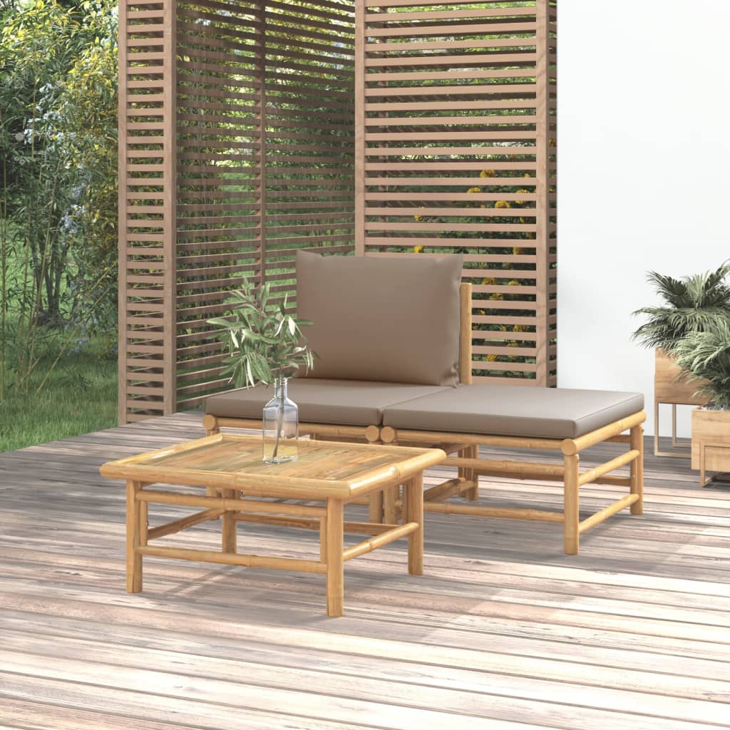 vidaXL 3dílná zahradní sedací souprava s taupe poduškami bambus