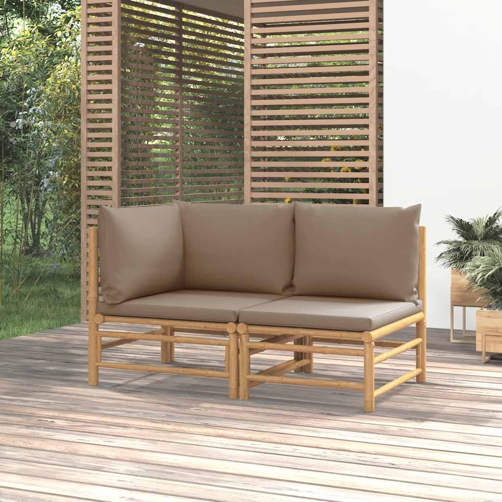 vida XL 2-tlg. Garten-Lounge-Set mit Taupe Kissen Bambus