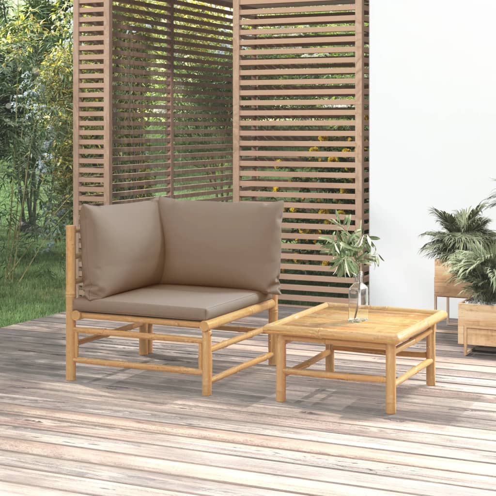 Vidaxl Set Mobilier De Gradina Cu Perne Gri Taupe, 2 Piese, Bambus