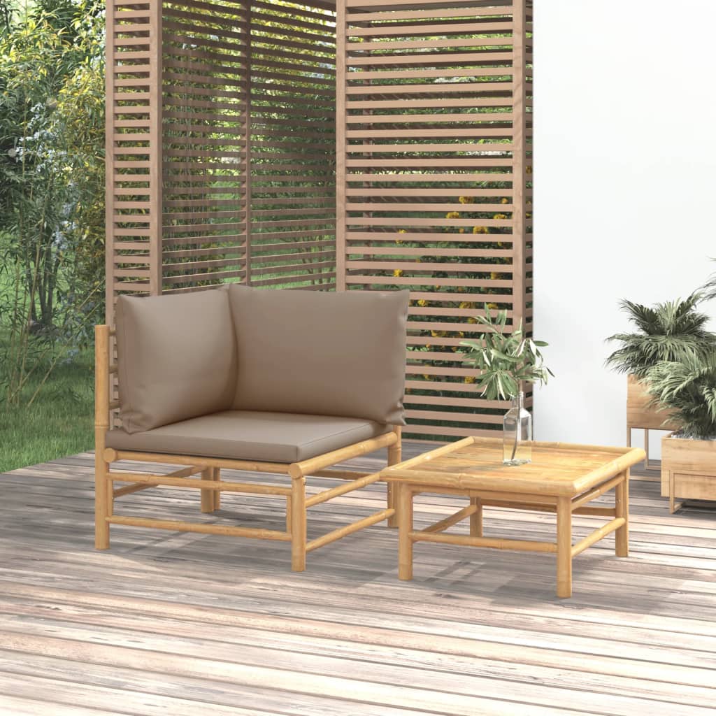 vidaXL loungesæt til haven 2 dele med gråbrune hynder bambus