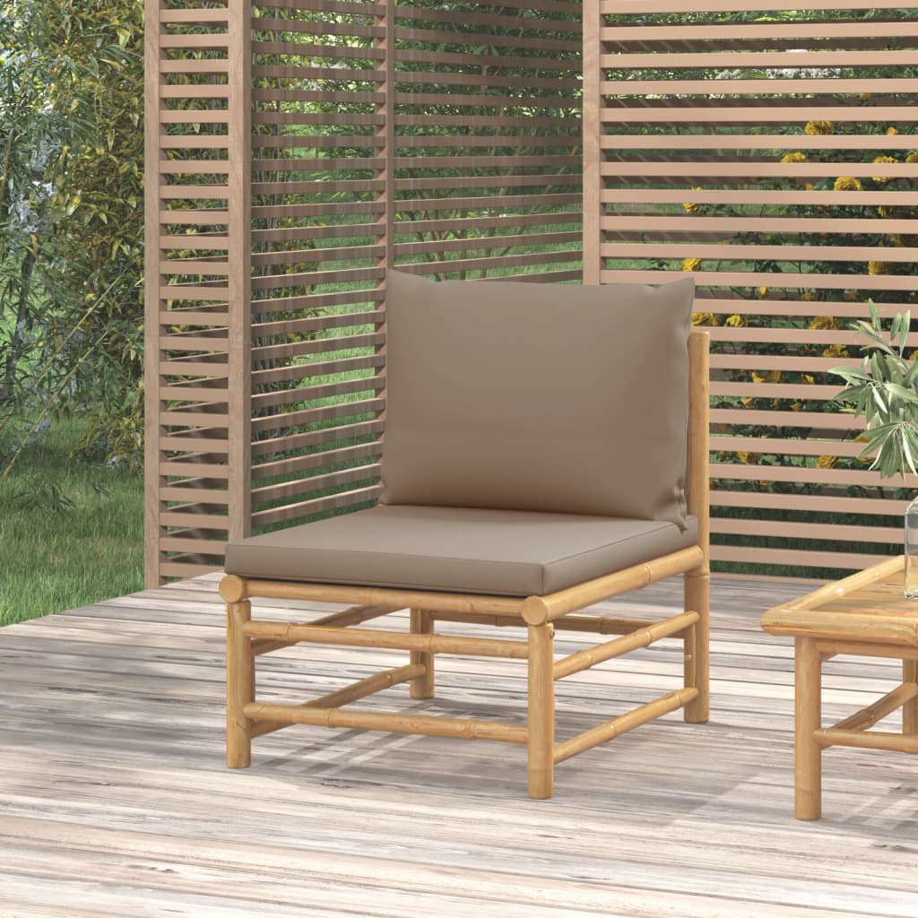 vidaXL Garten-Mittelsofa mit Taupe Kissen Bambus