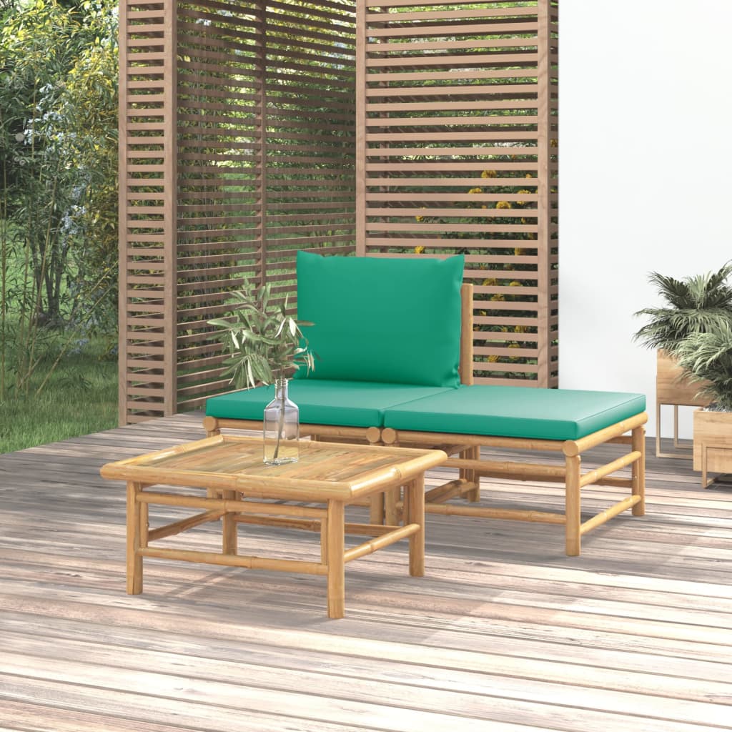  3-dielna záhradná sedacia súprava zelené vankúše bambus