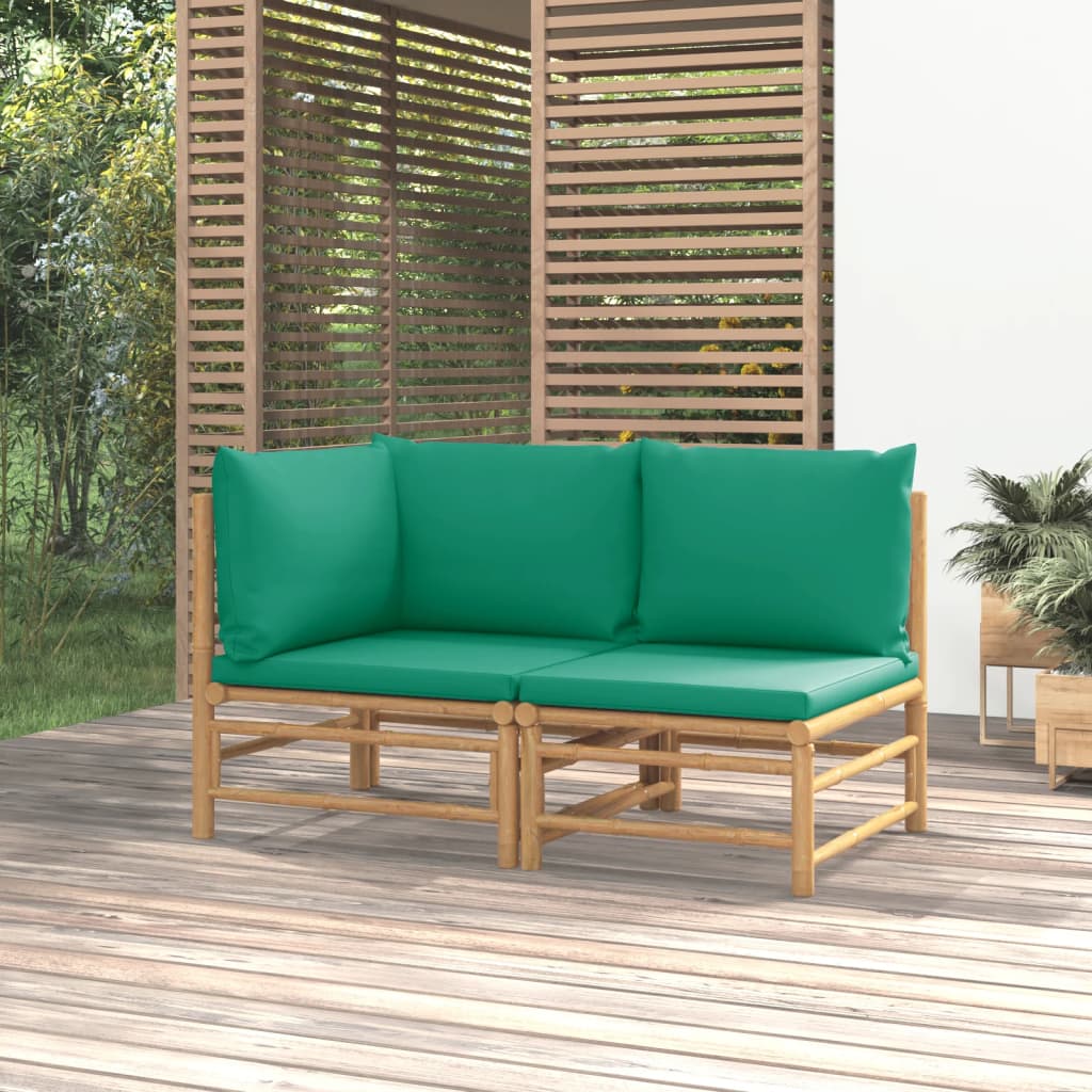 2-tlg. Garten-Lounge-Set mit Grünen Kissen Bambus kaufen