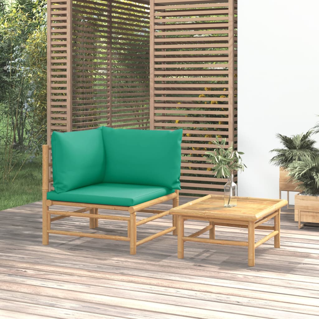 vidaXL 2 Piece Garden Lounge Set with Green Cushions Bamboo