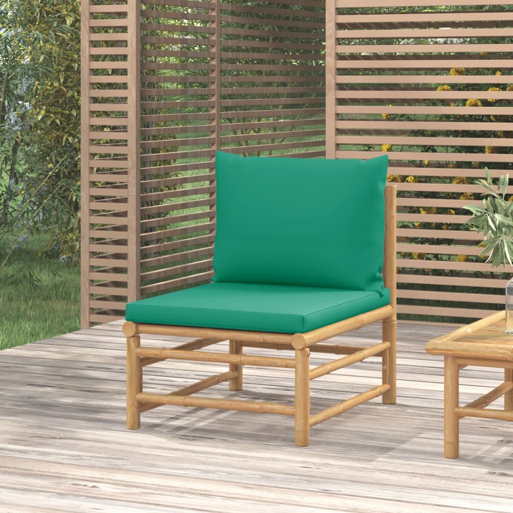 vidaXL midtermodul til havesofa med grønne hynder bambus