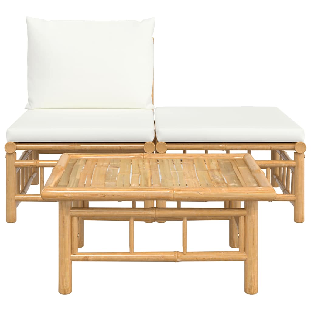 vidaXL 3-delige Loungeset met kussens bamboe crèmewit afbeelding
