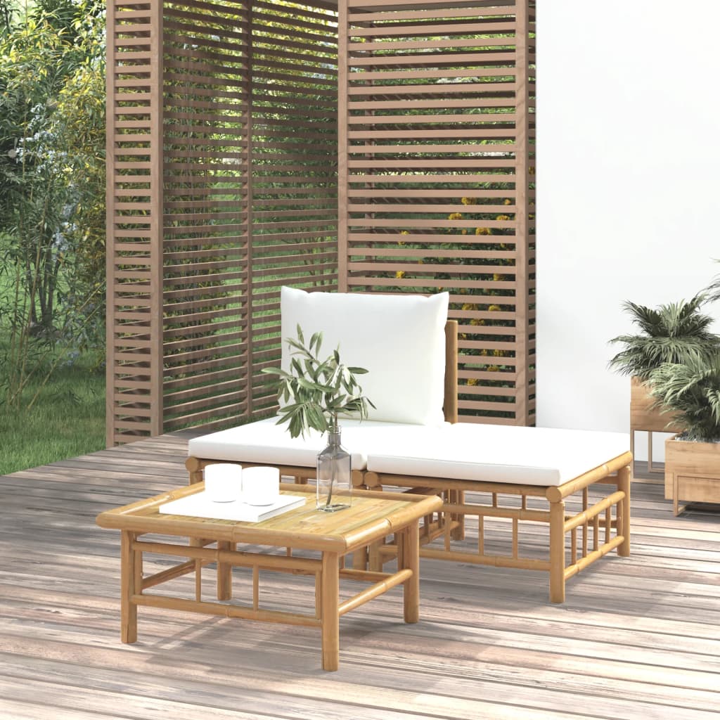 3dílná zahradní sedací souprava krémově bílé podušky bambus