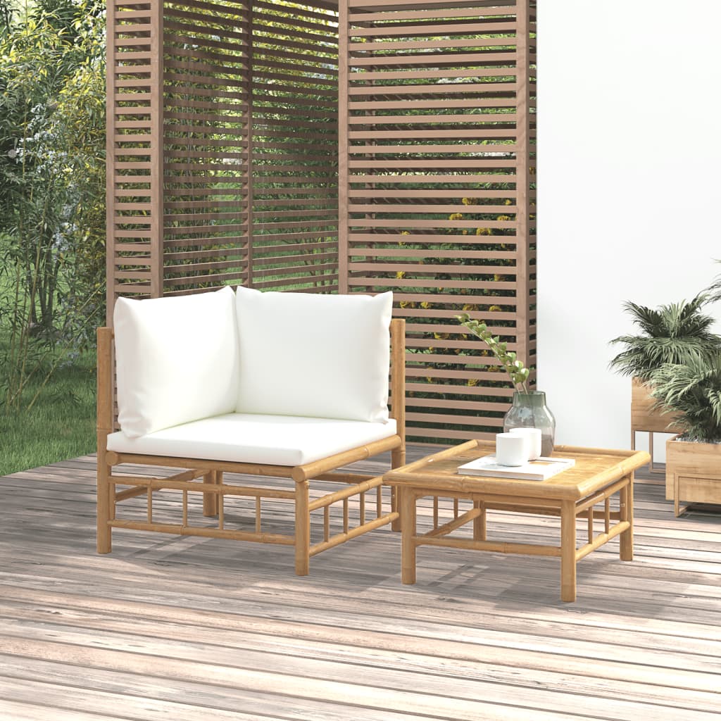 vidaXL 2-tlg. Garten-Lounge-Set mit Cremeweißen Kissen Bambus