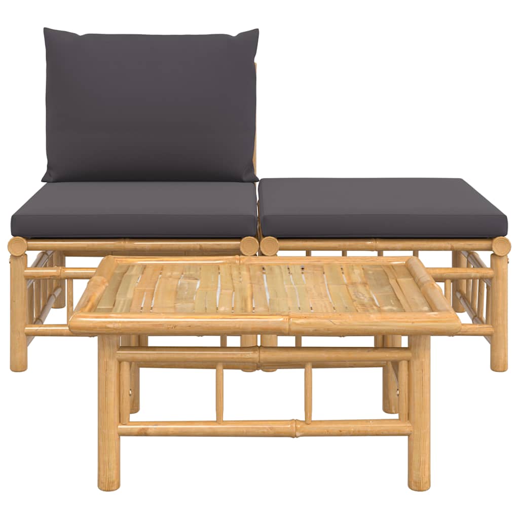 vidaXL 3-delige Loungeset met kussens bamboe donkergrijs afbeelding