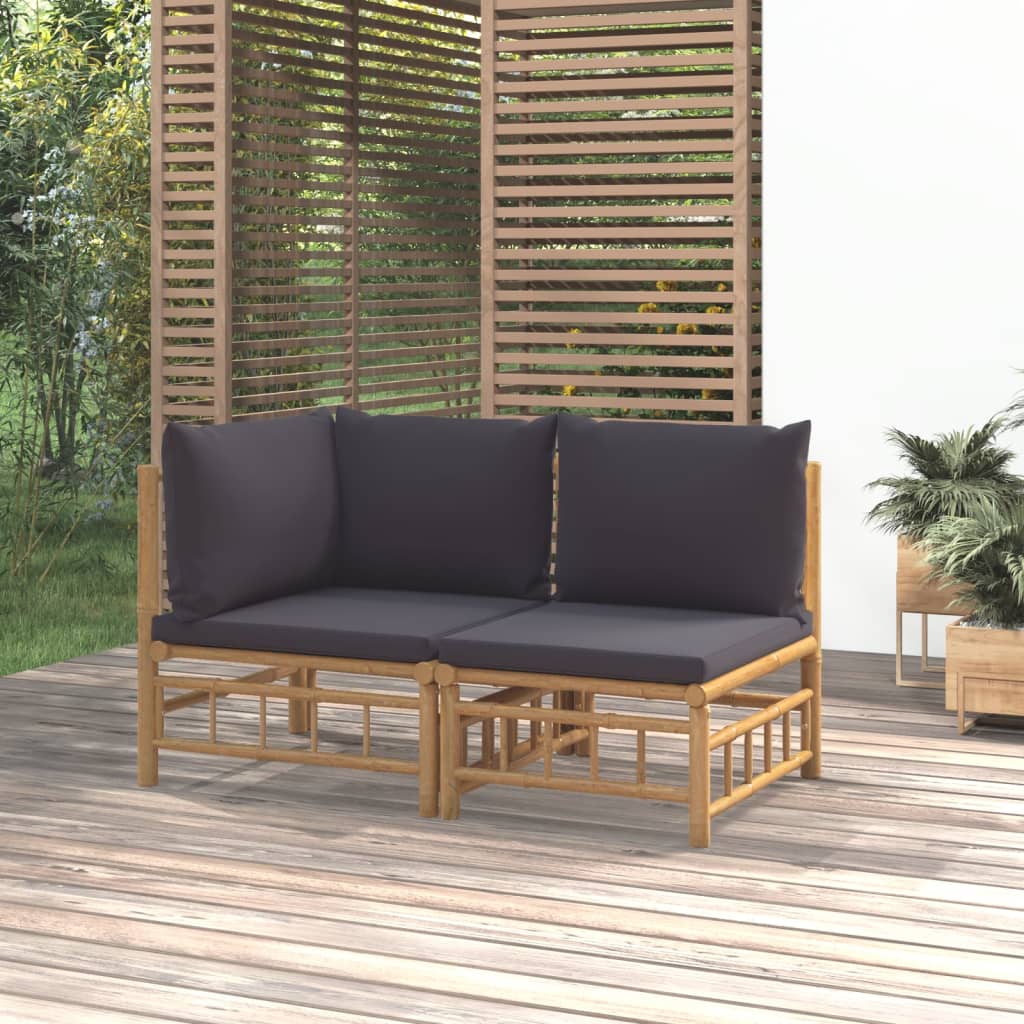  2-dielna záhradná sedacia súprava tmavosivé vankúše bambus
