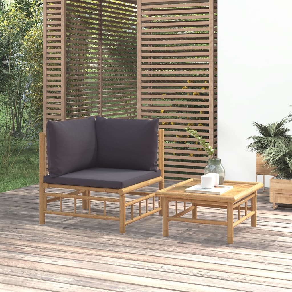 vidaXL 2dílná zahradní sedací souprava s tmavě šedými poduškami bambus