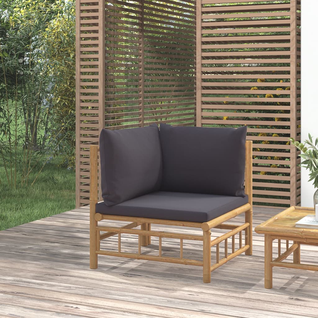 vidaXL Canapé d'angle de jardin avec coussins gris foncé bambou