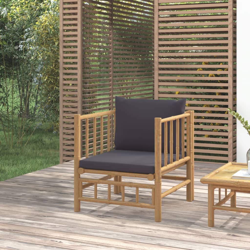 vidaXL Canapé de jardin avec coussins gris foncé bambou