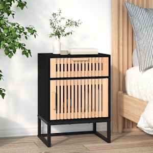 Nočna omarica črna 40x30x55,5 cm inženirski les in železo