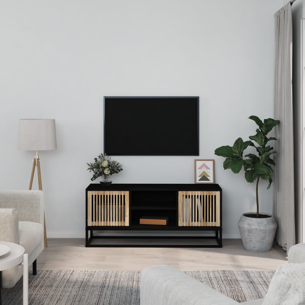vidaXL Comodă TV, negru, 105x30x45 cm, lemn prelucrat & fier