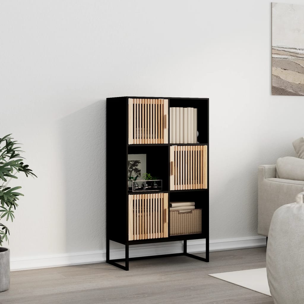 Buffet Bas Noir 102x33x75 Cm - Bois D'ingénierie - Portes Affleurantes - Rangement Pratique Pour Salon Ou Salle à Manger