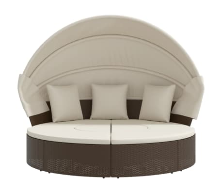 vidaXL Lettino Prendisole Esterno Tetto e Cuscini Marrone Polyrattan