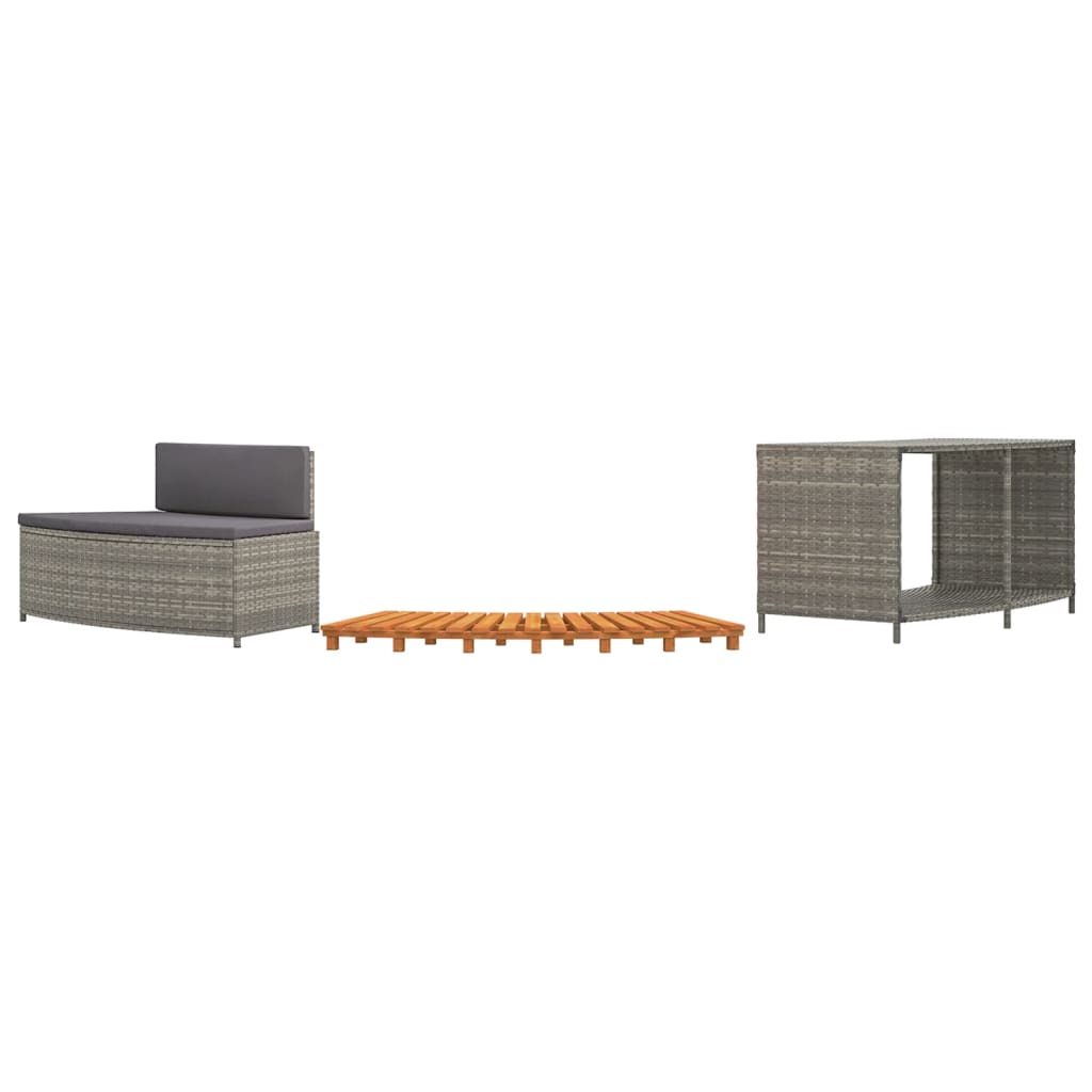 vidaXL Hottub-ombouw poly rattan massief acaciahout grijs