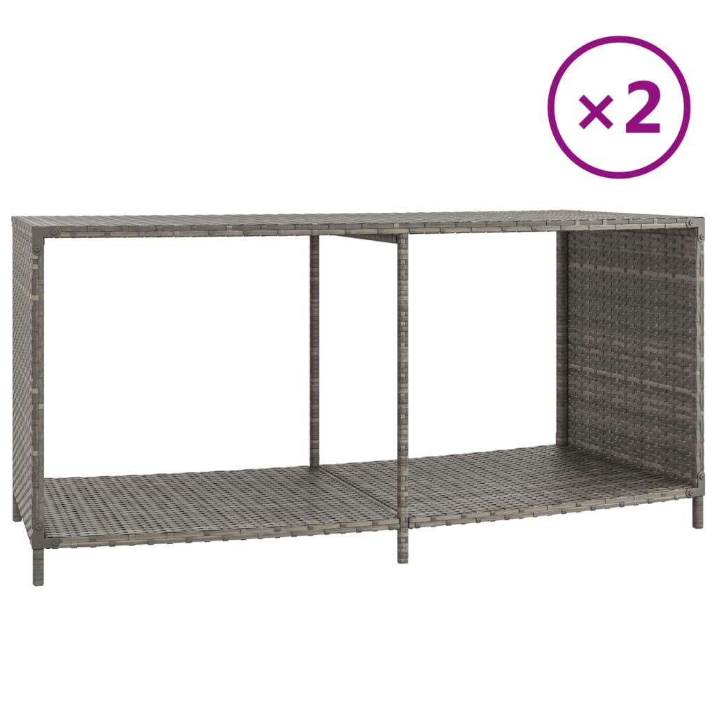 Image of vidaXL Storage Shelves 2 pcs Grey Poly Rattan