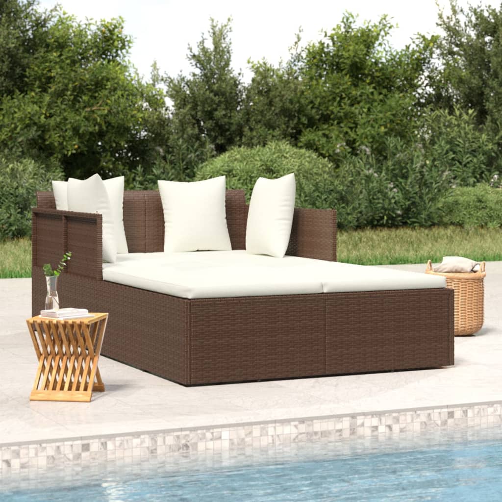 vidaXL Sonnenliege mit Kissen Braun 182x118x63 cm Poly Rattan