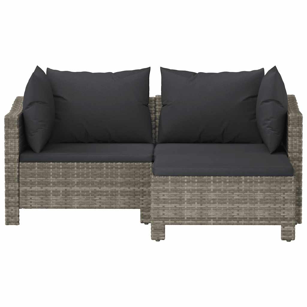 vidaXL 3-delige Loungeset met kussens poly rattan grijs, foto 4