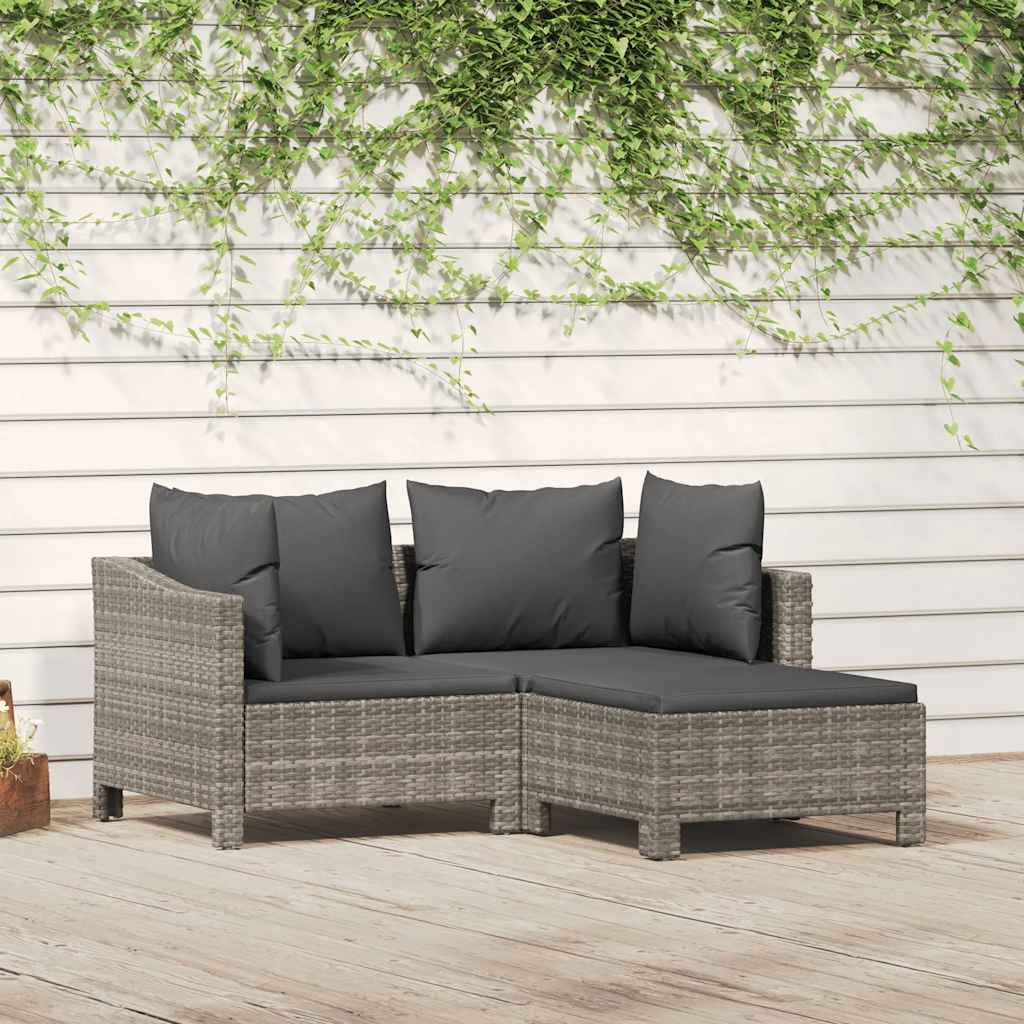 vidaXL Set mobilier de grădină cu perne, 3 piese, gri, poliratan