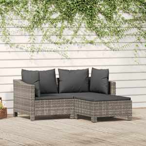 Vrtna sedežna garnitura 3-delna z blazinami siv poli ratan