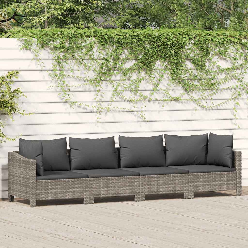 vida XL 4-tlg. Garten-Lounge-Set mit Kissen Grau Poly Rattan