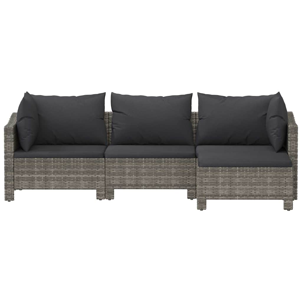 vidaXL 4-delige Loungeset met kussens poly rattan grijs, foto 4