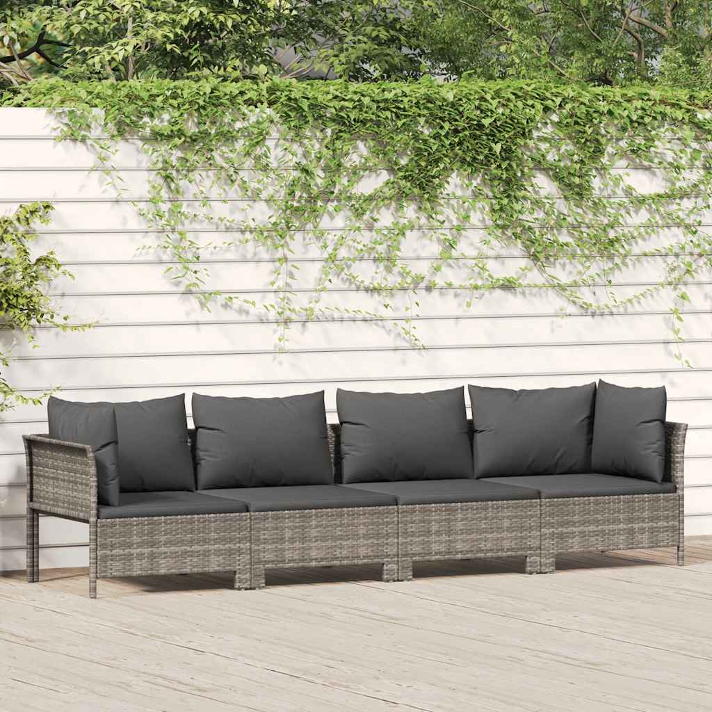 vida XL 4-tlg. Garten-Lounge-Set mit Kissen Grau Poly Rattan
