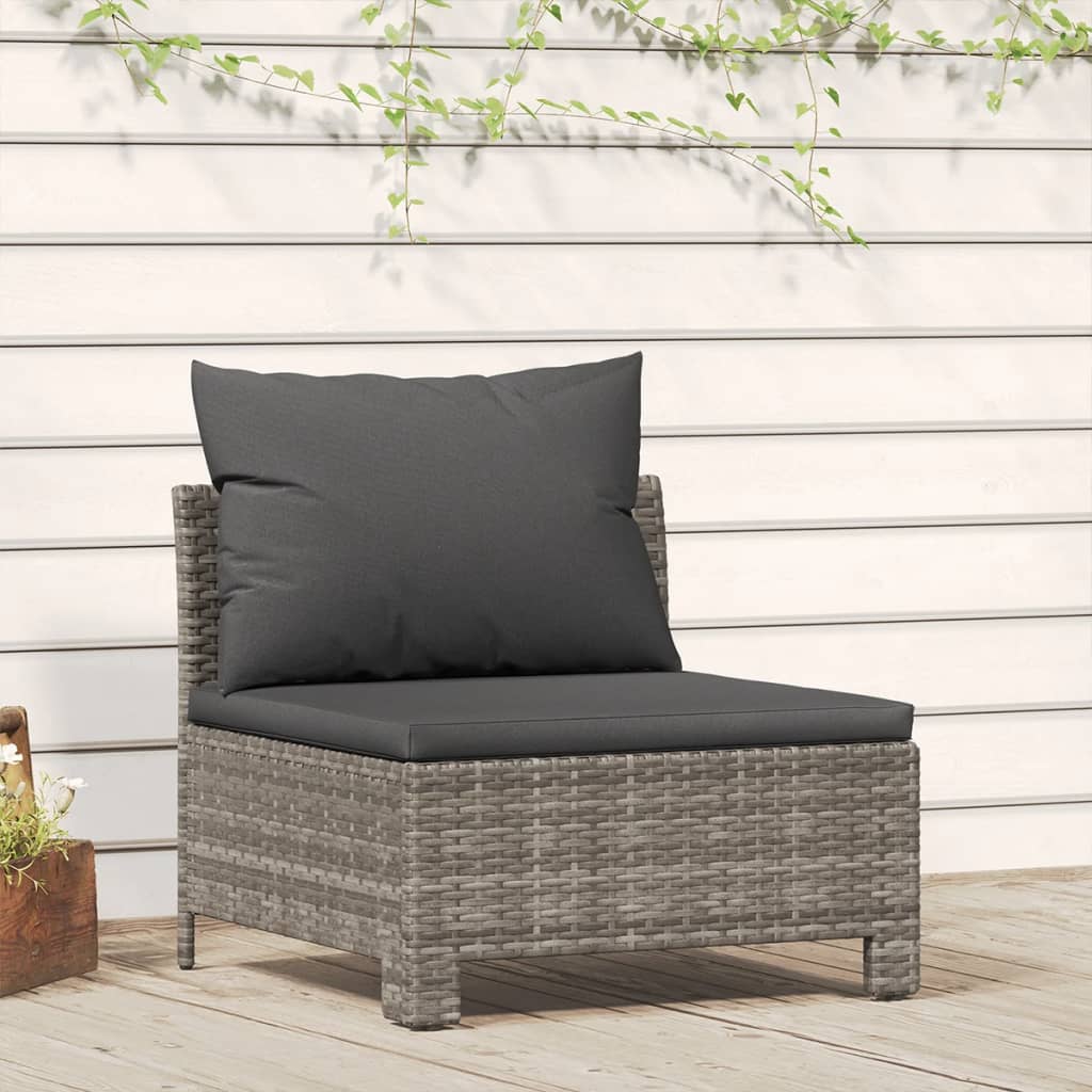 Garten-Mittelsofa mit Kissen Grau Poly Rattan