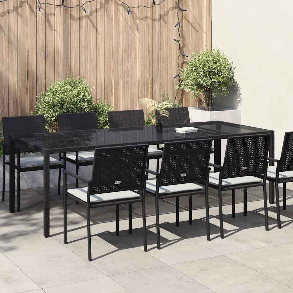 vidaXL Garten-Eßtisch Reines Schwarz 250 x 100 x 75 cm Poly Rattan