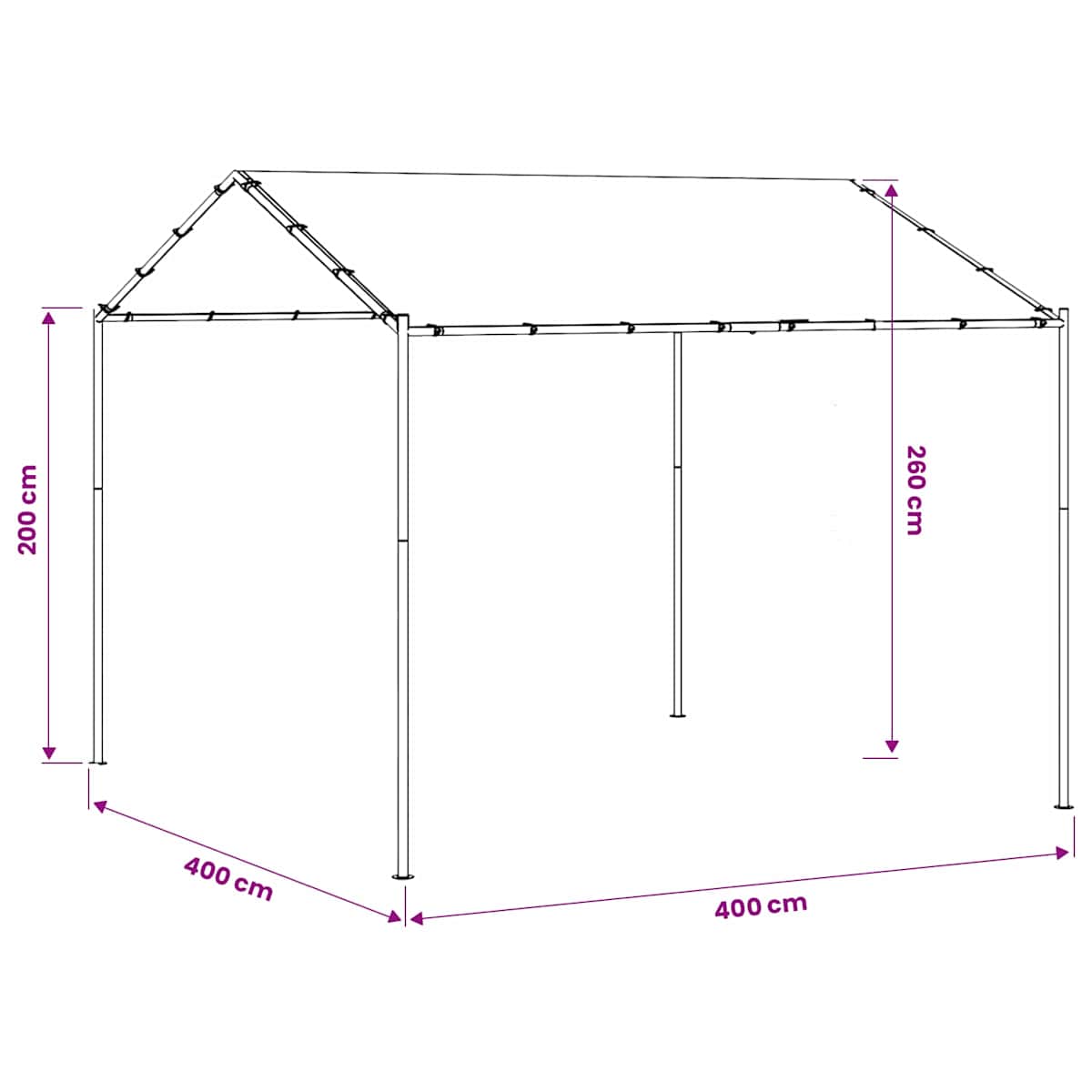 Pavillon 4 x 4 x 2,6 m Hvid Stål og Polyester 180 gsm - Billede 9